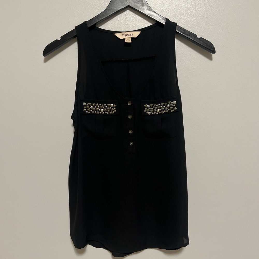 Decree Black Studded Sleeveless Blouse S